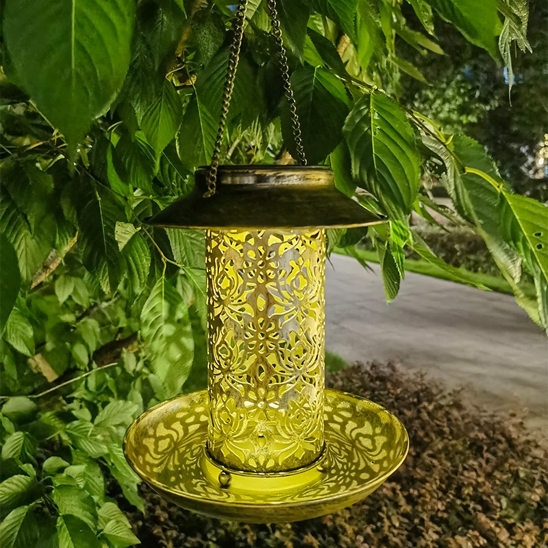 Solar Bird Feeder Outdoor Hanging Garden Lantern Retractable Wild Birds Feeder Lamp with S Hook Weatherproof for Bird Lovers