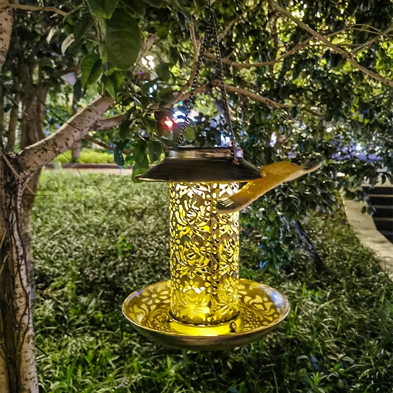 Solar Bird Feeder Outdoor Hanging Garden Lantern Retractable Wild Birds Feeder Lamp with S Hook Weatherproof for Bird Lovers