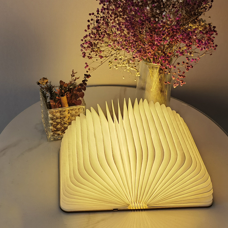 Wooden mini usb led rechargeable light folding paper book shape lamp Dupont Paper night Light