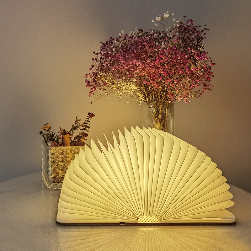 Wooden mini usb led rechargeable light folding paper book shape lamp Dupont Paper night Light