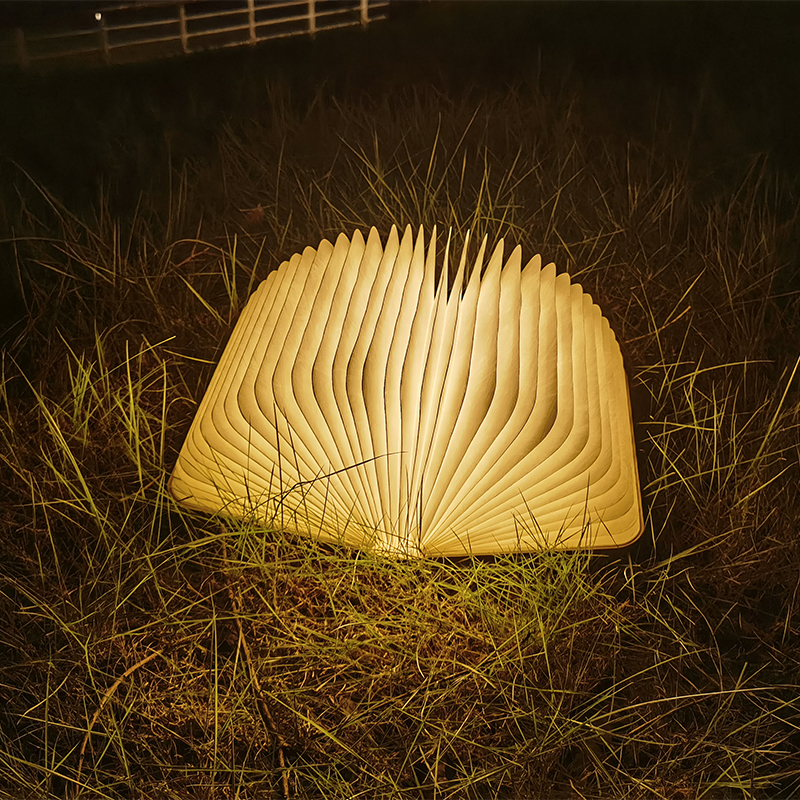Wooden mini usb led rechargeable light folding paper book shape lamp Dupont Paper night Light