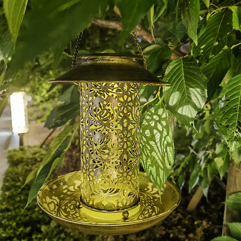 Solar Bird Feeder Outdoor Hanging Garden Lantern Retractable Wild Birds Feeder Lamp with S Hook