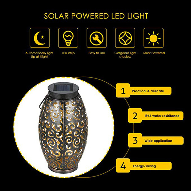 LED Hanging Lanterns Solar Powered with Handle Decorative Retro Metal Solar Lights for Table Patio Yard Pathway Walkway
