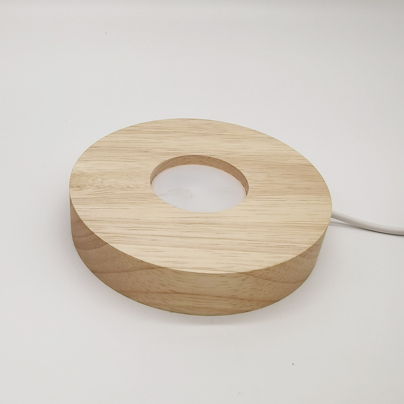 Round Wood Led Night Light Base Holder Stand Usb Switch Control   Led Lamp USB Powered Wooden Base