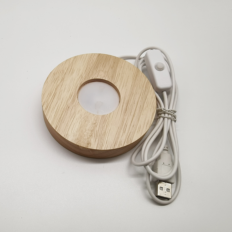 Round Wood Led Night Light Base Holder Stand Usb Switch Control   Led Lamp USB Powered Wooden Base