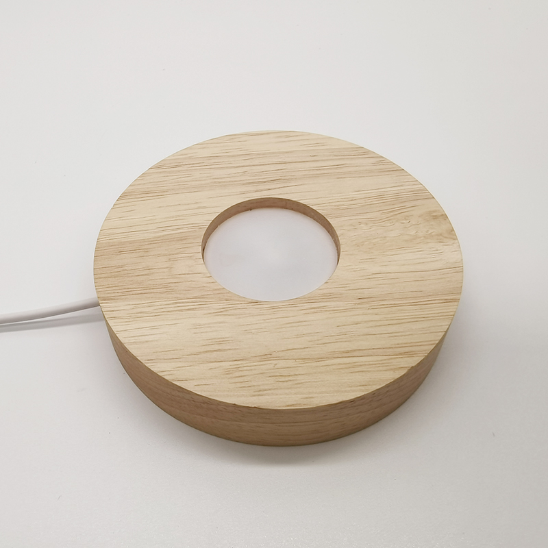 Round Wood Led Night Light Base Holder Stand Usb Switch Control   Led Lamp USB Powered Wooden Base