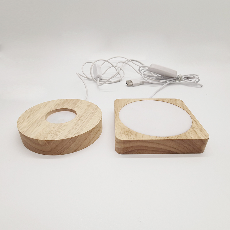 Round Wood Led Night Light Base Holder Stand Usb Switch Control   Led Lamp USB Powered Wooden Base