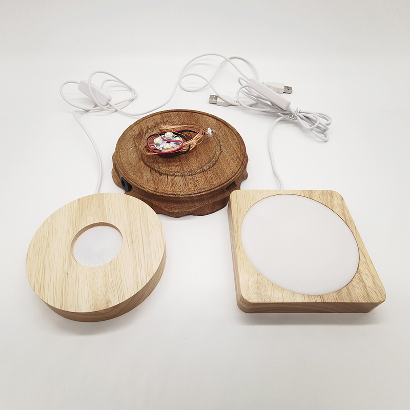 Round Wood Led Night Light Base Holder Stand Usb Switch Control   Led Lamp USB Powered Wooden Base